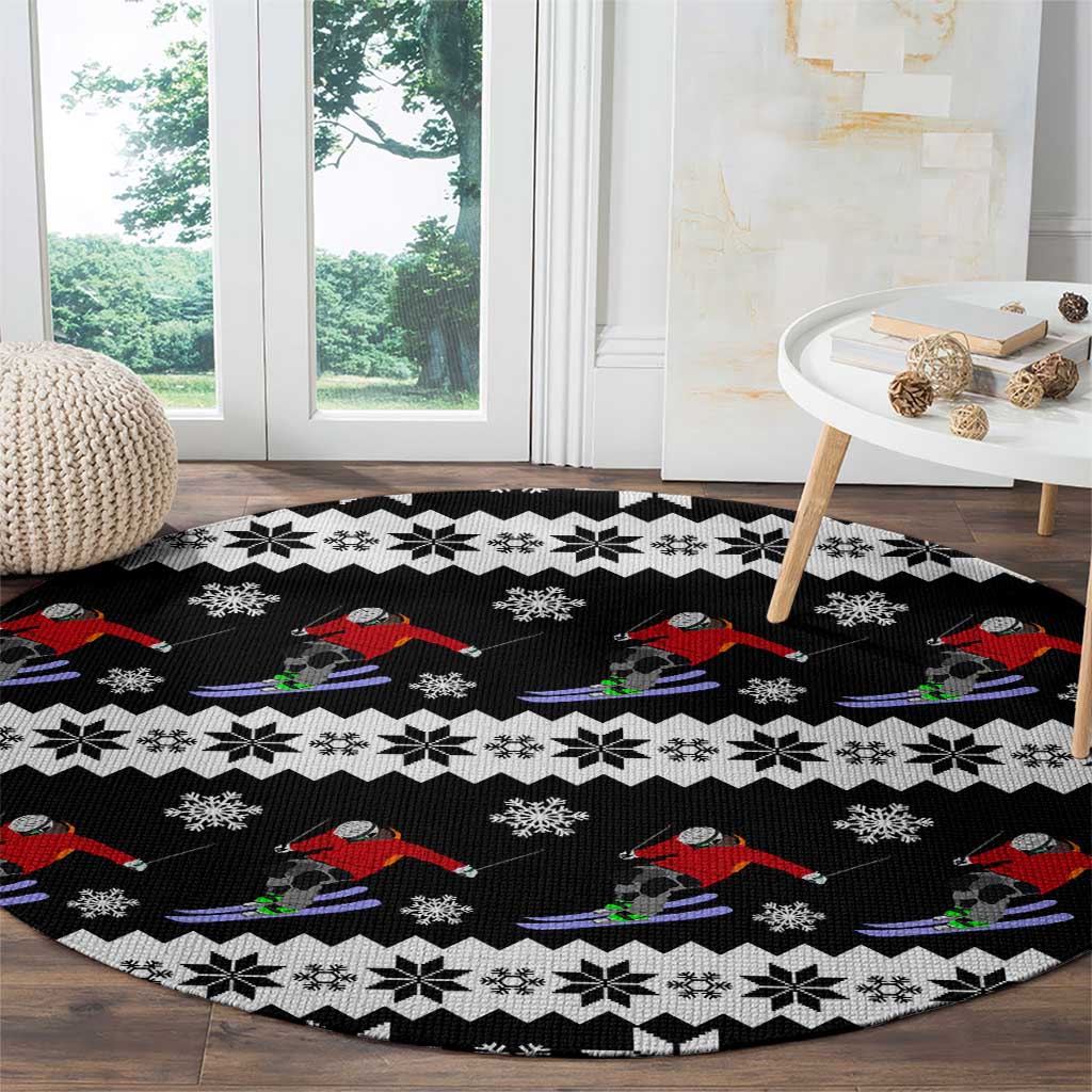 Skiing Snowflake Christmas Round Carpet Xmas Holiday Patterns - Wonder Print Shop