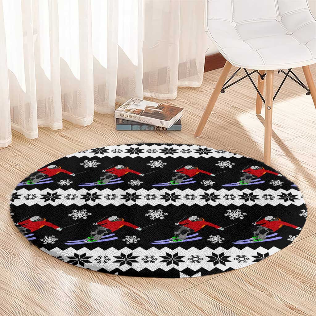 Skiing Snowflake Christmas Round Carpet Xmas Holiday Patterns - Wonder Print Shop