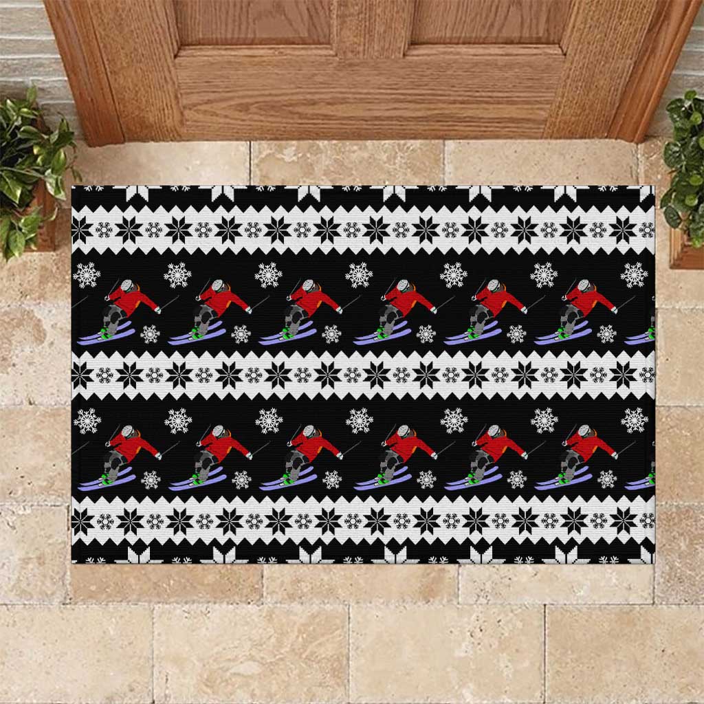 Skiing Snowflake Christmas Rubber Doormat Xmas Holiday Patterns - Wonder Print Shop