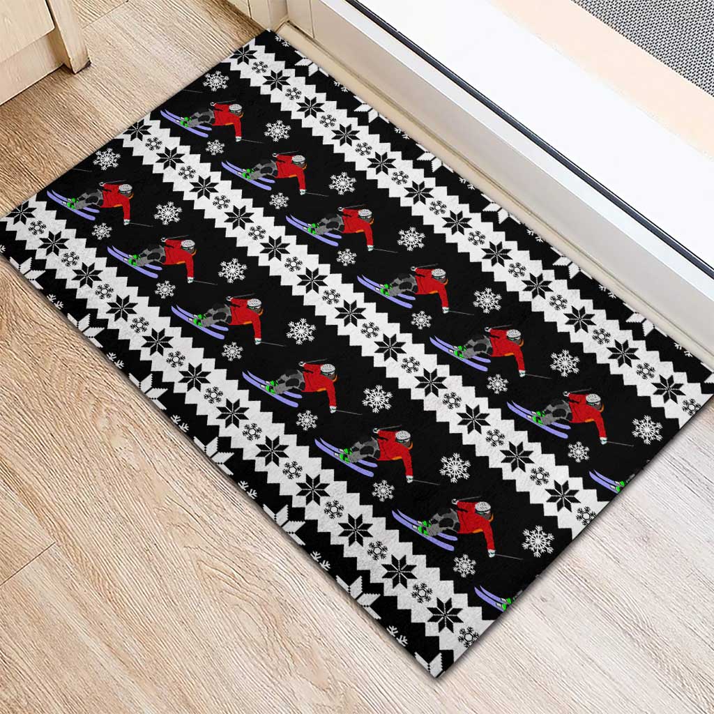 Skiing Snowflake Christmas Rubber Doormat Xmas Holiday Patterns - Wonder Print Shop