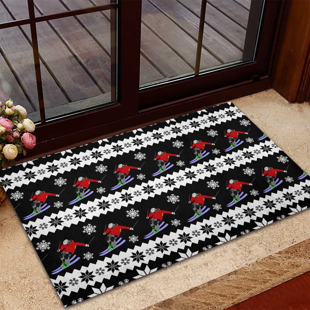 Skiing Snowflake Christmas Rubber Doormat Xmas Holiday Patterns - Wonder Print Shop