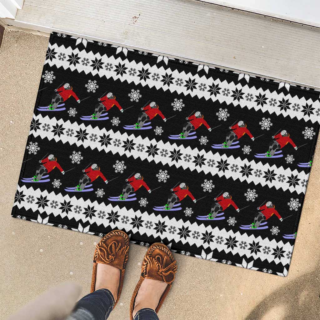 Skiing Snowflake Christmas Rubber Doormat Xmas Holiday Patterns - Wonder Print Shop