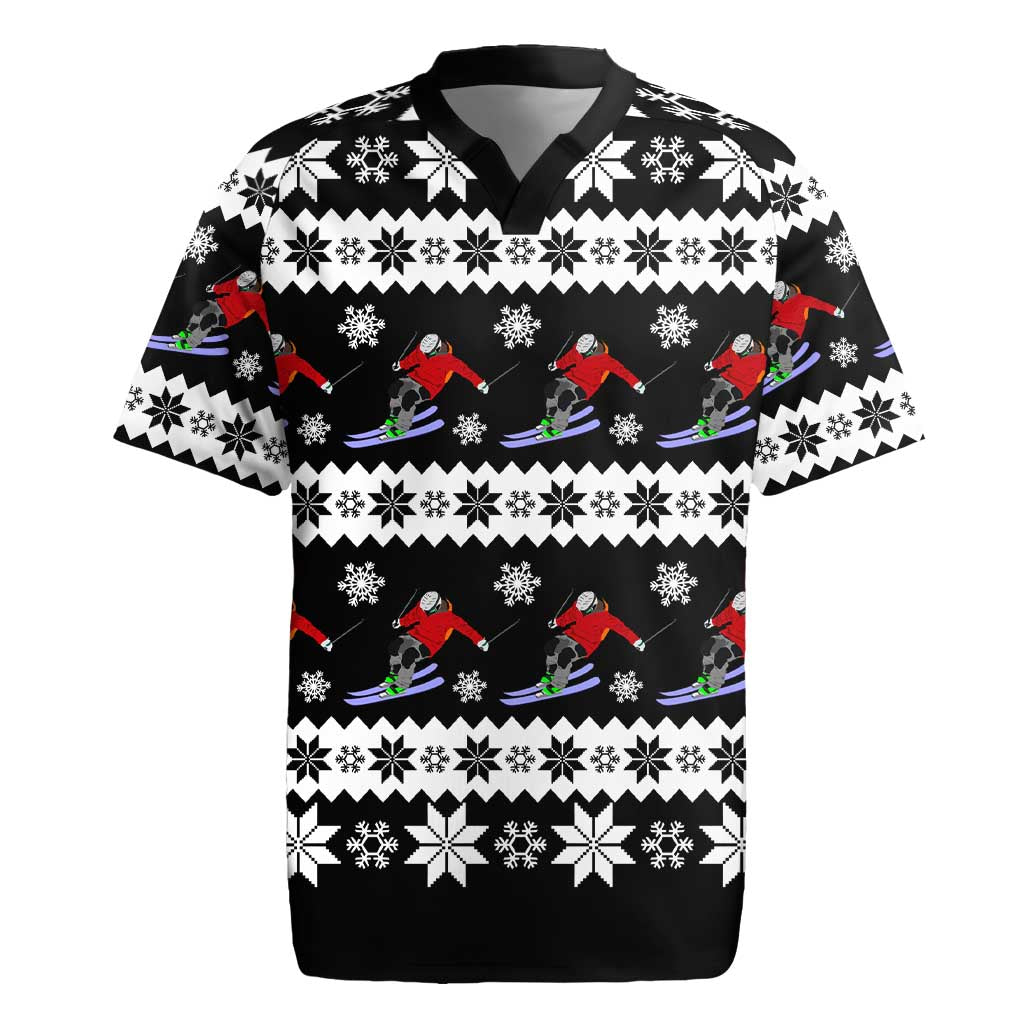 Skiing Snowflake Christmas Rugby Jersey Xmas Holiday Patterns - Wonder Print Shop