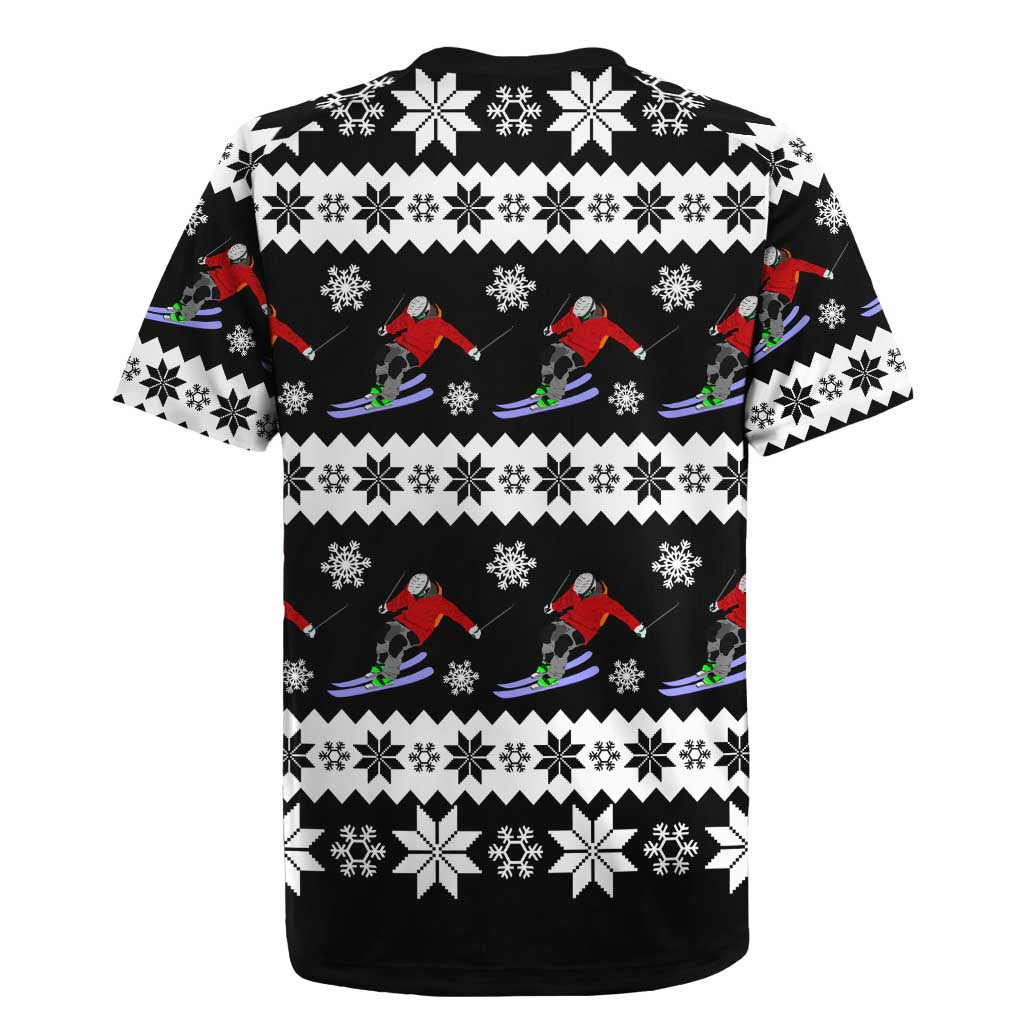 Skiing Snowflake Christmas Rugby Jersey Xmas Holiday Patterns - Wonder Print Shop
