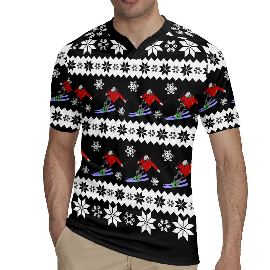 Skiing Snowflake Christmas Rugby Jersey Xmas Holiday Patterns - Wonder Print Shop