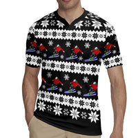 Skiing Snowflake Christmas Rugby Jersey Xmas Holiday Patterns - Wonder Print Shop