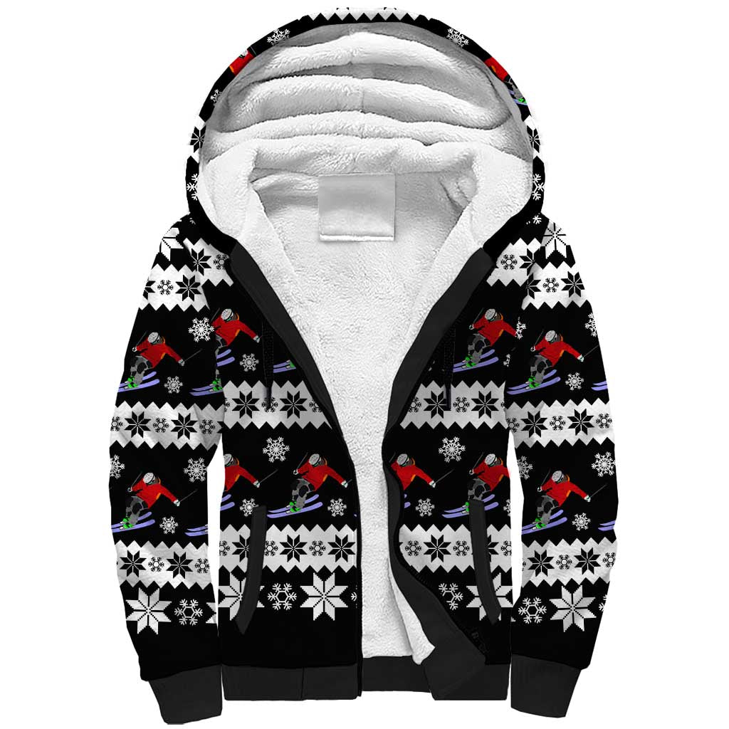 Skiing Snowflake Christmas Sherpa Hoodie Xmas Holiday Patterns - Wonder Print Shop