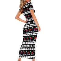 Skiing Snowflake Christmas Short Sleeve Bodycon Dress Xmas Holiday Patterns - Wonder Print Shop