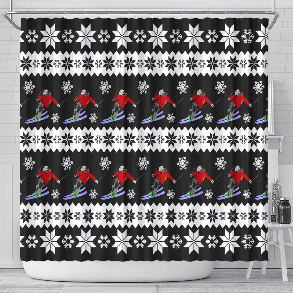 Skiing Snowflake Christmas Shower Curtain Xmas Holiday Patterns - Wonder Print Shop