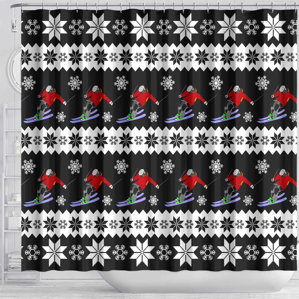 Skiing Snowflake Christmas Shower Curtain Xmas Holiday Patterns - Wonder Print Shop