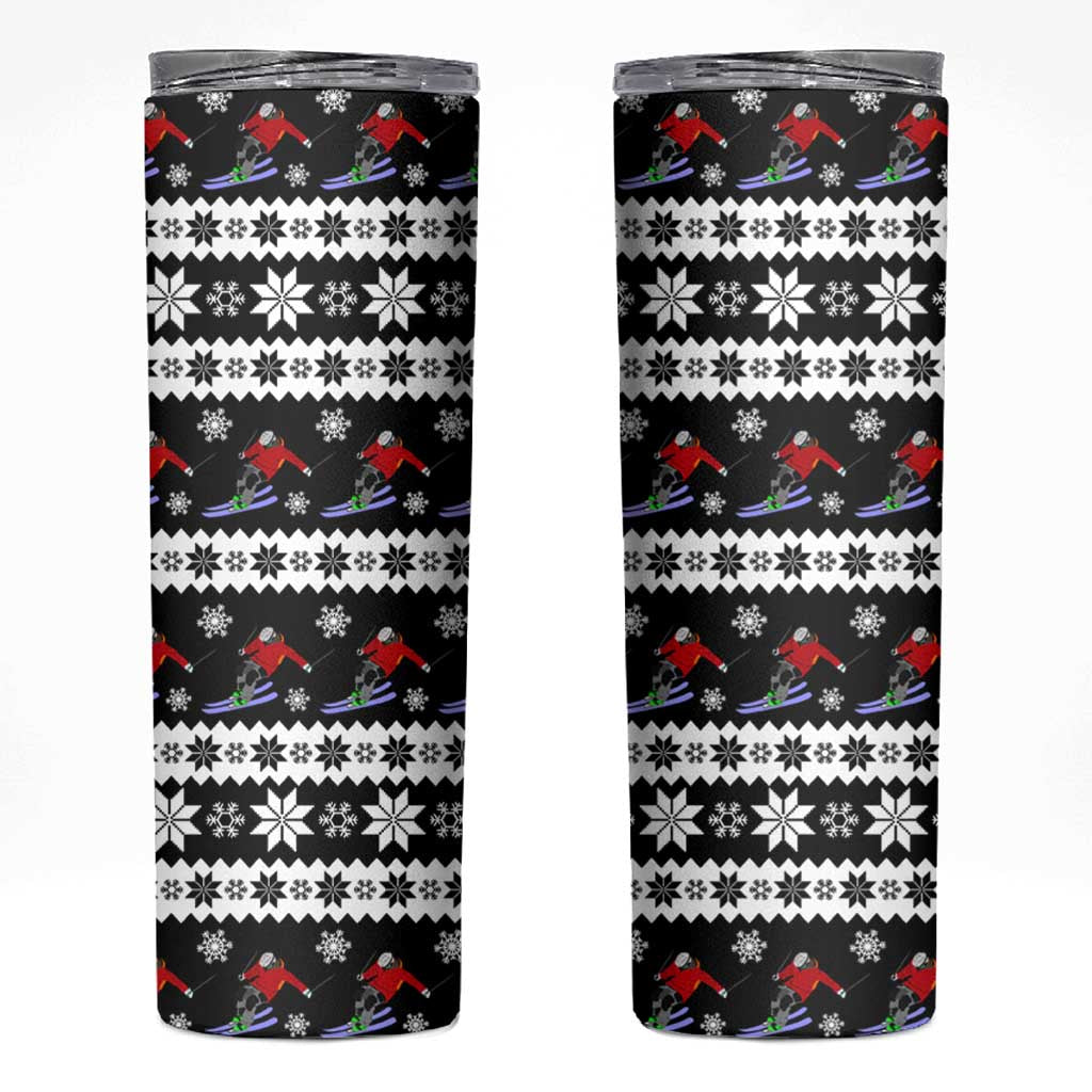 Skiing Snowflake Christmas Skinny Tumbler Xmas Holiday Patterns - Wonder Print Shop
