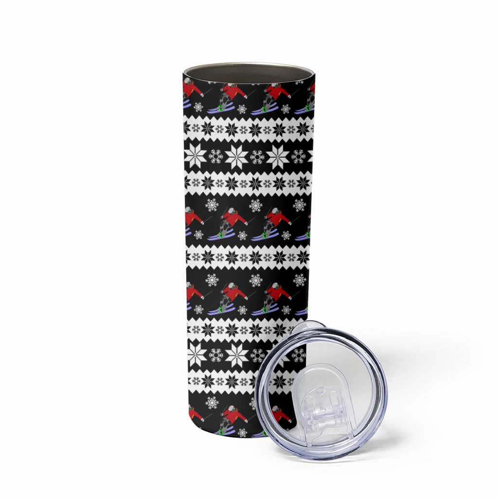 Skiing Snowflake Christmas Skinny Tumbler Xmas Holiday Patterns - Wonder Print Shop