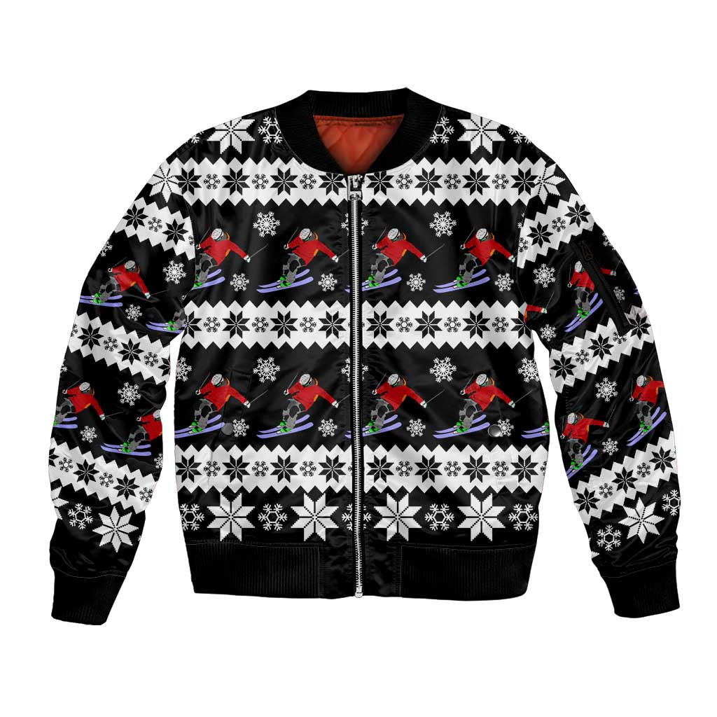 Skiing Snowflake Christmas Sleeve Zip Bomber Jacket Xmas Holiday Patterns - Wonder Print Shop