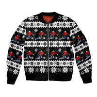Skiing Snowflake Christmas Sleeve Zip Bomber Jacket Xmas Holiday Patterns - Wonder Print Shop