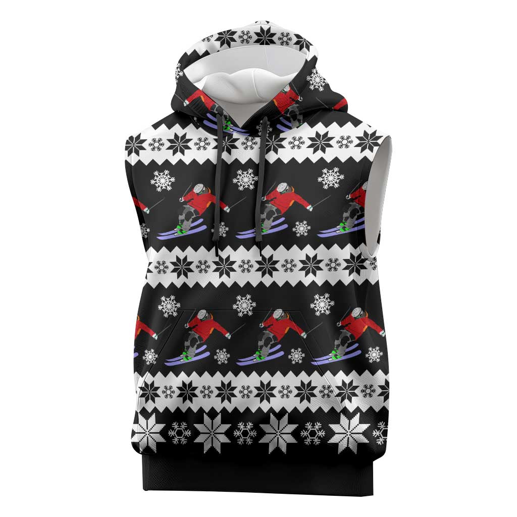 Skiing Snowflake Christmas Sleeveless Hoodie Xmas Holiday Patterns - Wonder Print Shop