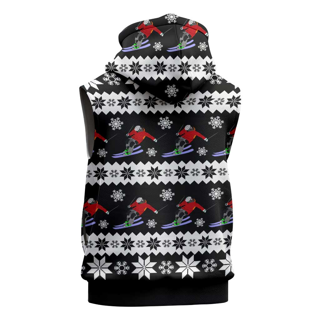 Skiing Snowflake Christmas Sleeveless Hoodie Xmas Holiday Patterns - Wonder Print Shop