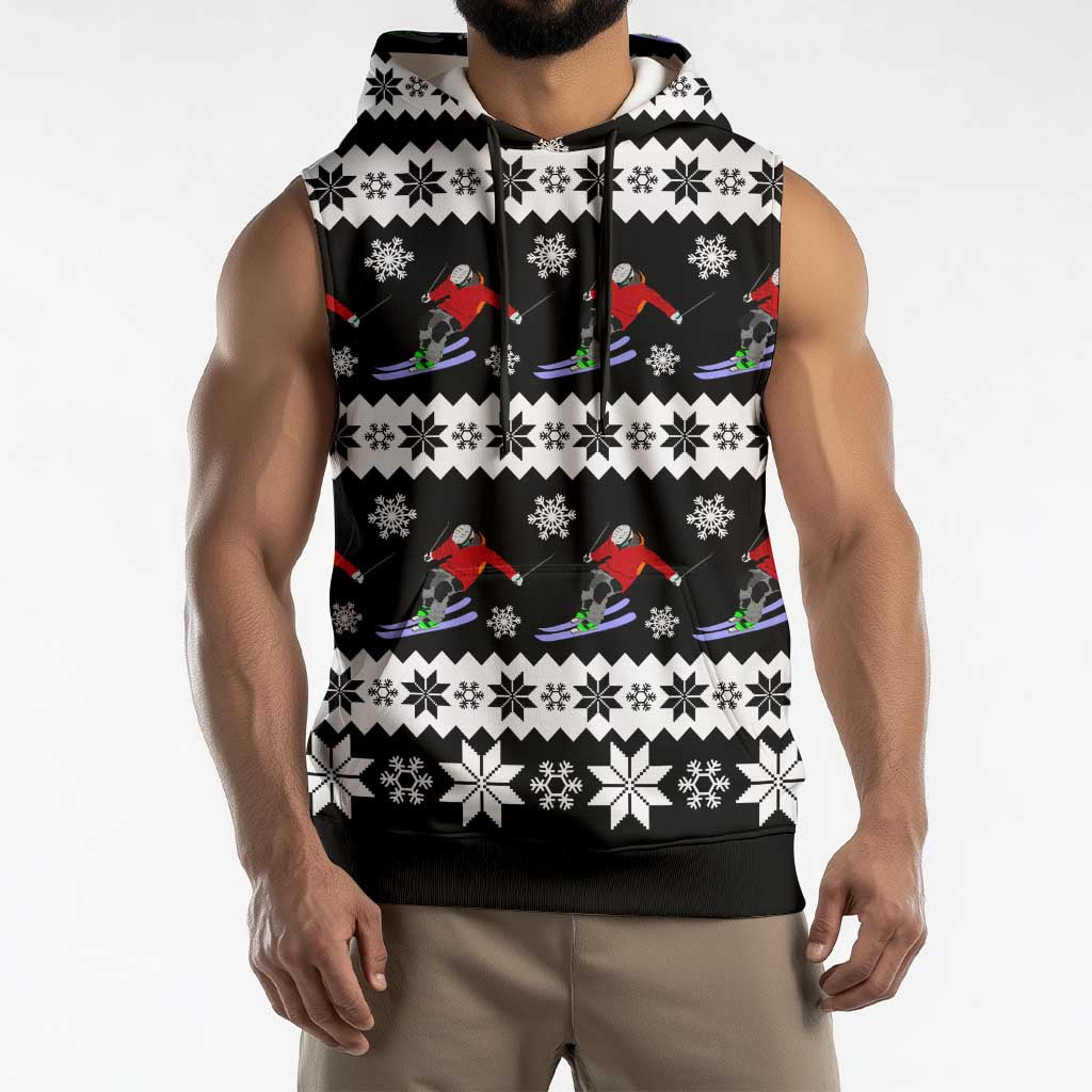 Skiing Snowflake Christmas Sleeveless Hoodie Xmas Holiday Patterns - Wonder Print Shop