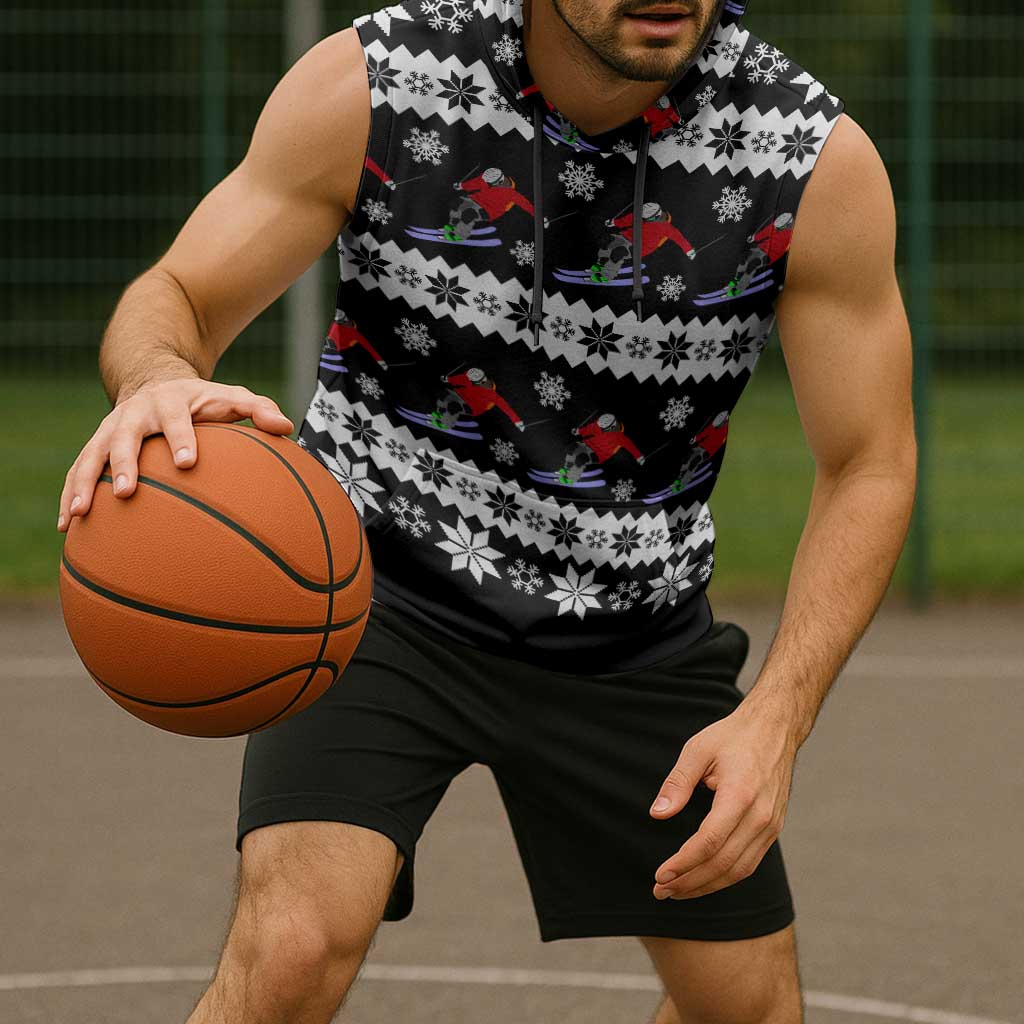 Skiing Snowflake Christmas Sleeveless Hoodie Xmas Holiday Patterns - Wonder Print Shop