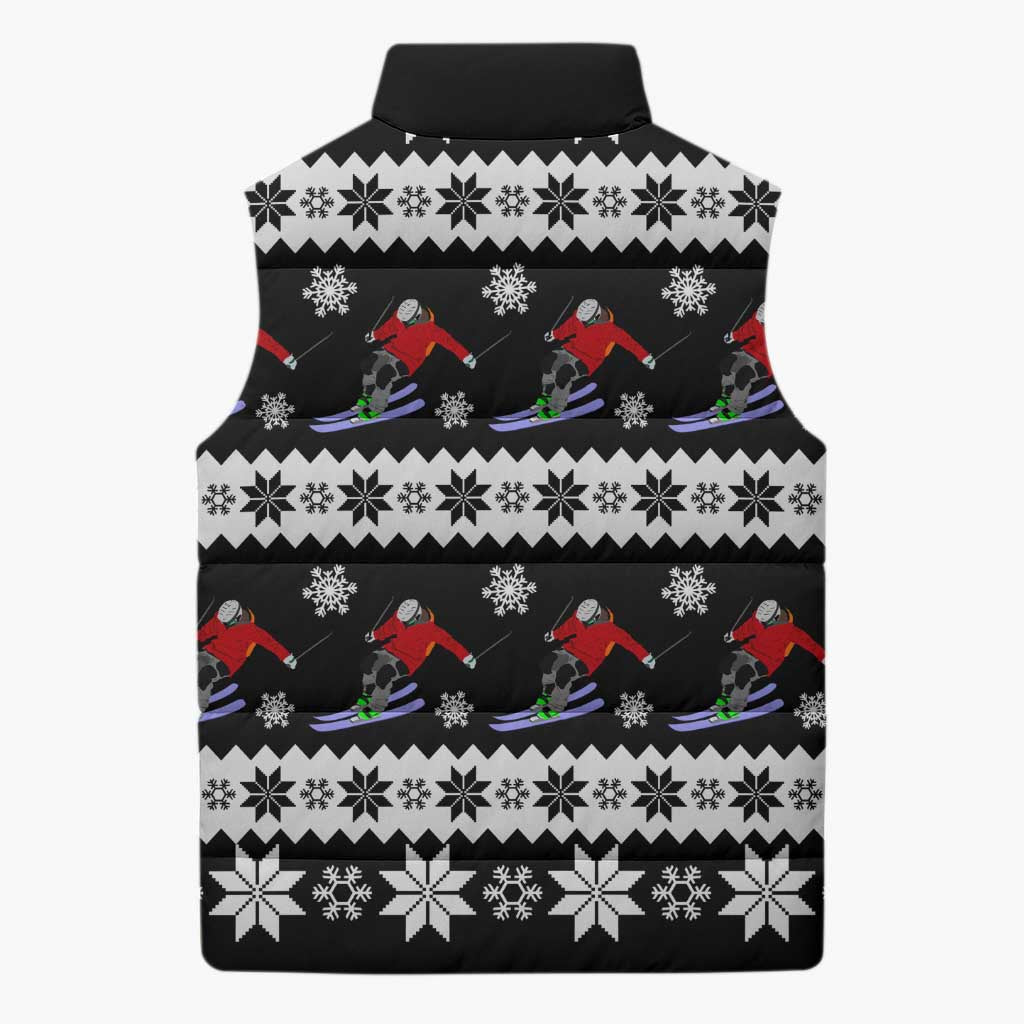 Skiing Snowflake Christmas Sleeveless Puffer Jacket Xmas Holiday Patterns - Wonder Print Shop