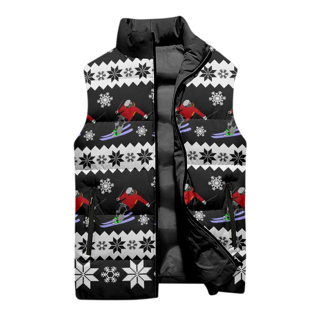 Skiing Snowflake Christmas Sleeveless Puffer Jacket Xmas Holiday Patterns - Wonder Print Shop