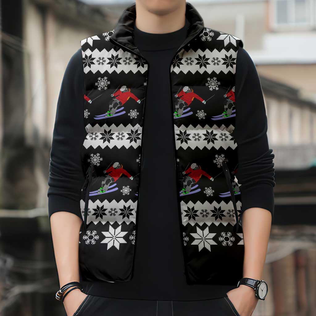 Skiing Snowflake Christmas Sleeveless Puffer Jacket Xmas Holiday Patterns - Wonder Print Shop
