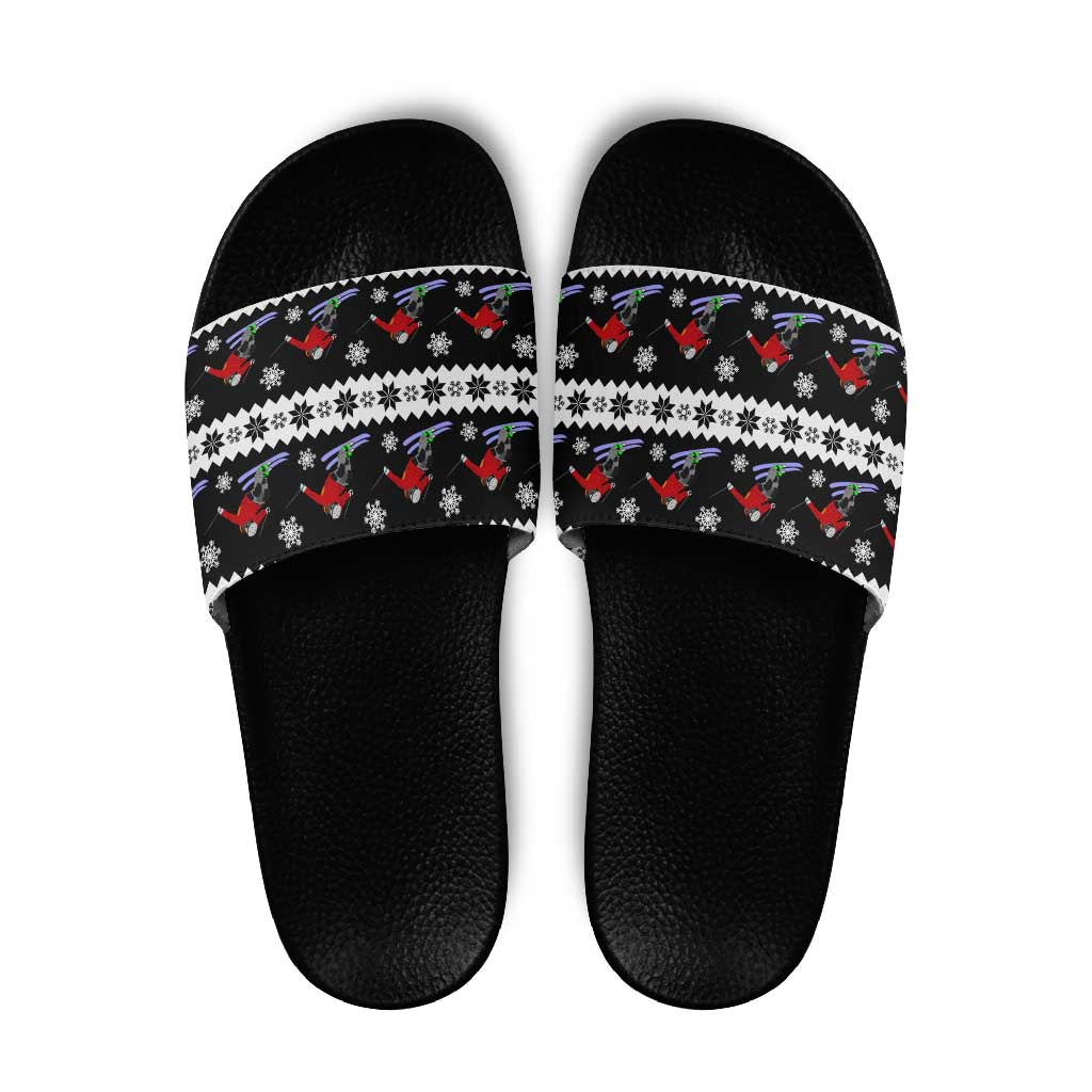 Skiing Snowflake Christmas Slide Sandals Xmas Holiday Patterns - Wonder Print Shop