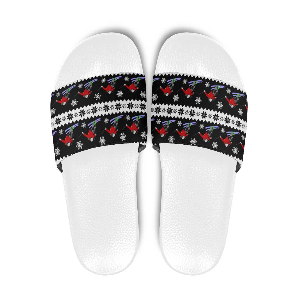Skiing Snowflake Christmas Slide Sandals Xmas Holiday Patterns - Wonder Print Shop