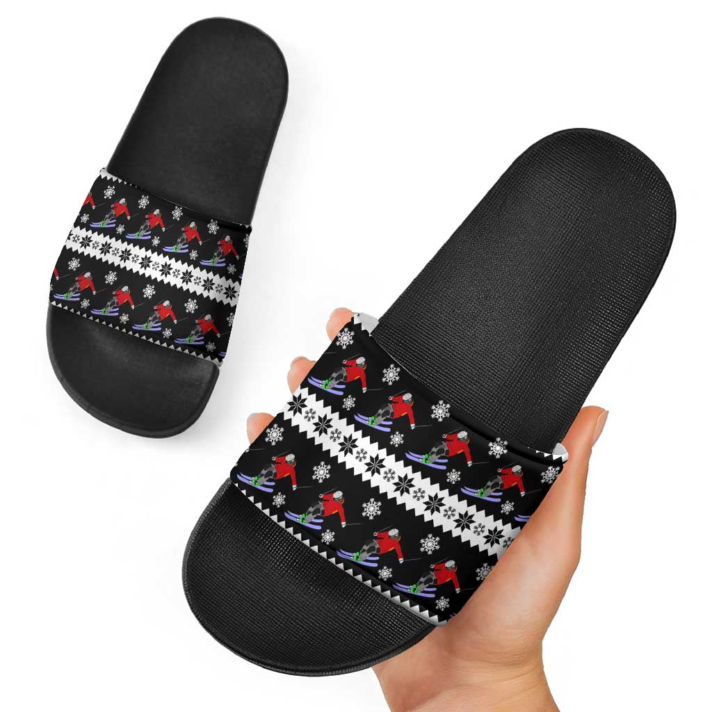 Skiing Snowflake Christmas Slide Sandals Xmas Holiday Patterns - Wonder Print Shop