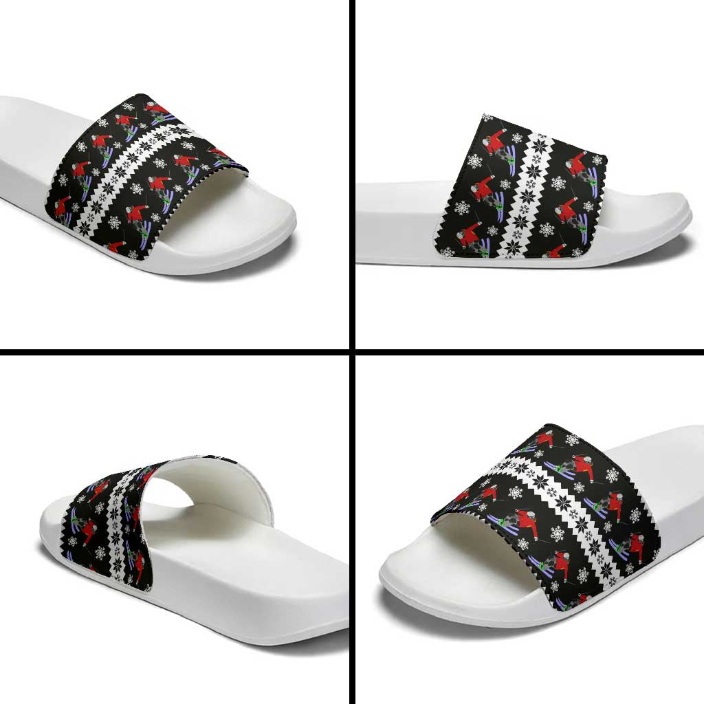 Skiing Snowflake Christmas Slide Sandals Xmas Holiday Patterns - Wonder Print Shop