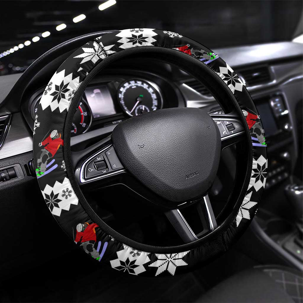 Skiing Snowflake Christmas Steering Wheel Cover Xmas Holiday Patterns - Wonder Print Shop