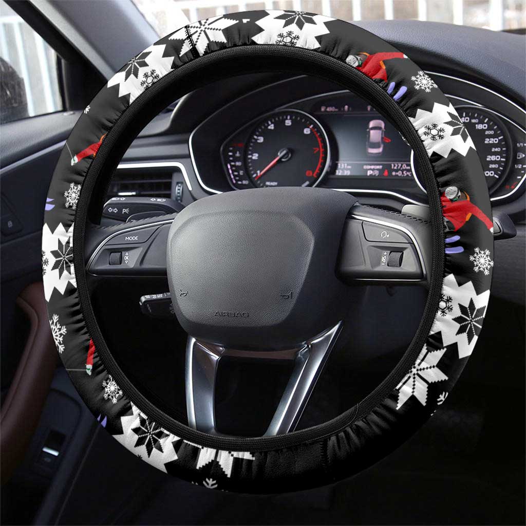 Skiing Snowflake Christmas Steering Wheel Cover Xmas Holiday Patterns - Wonder Print Shop