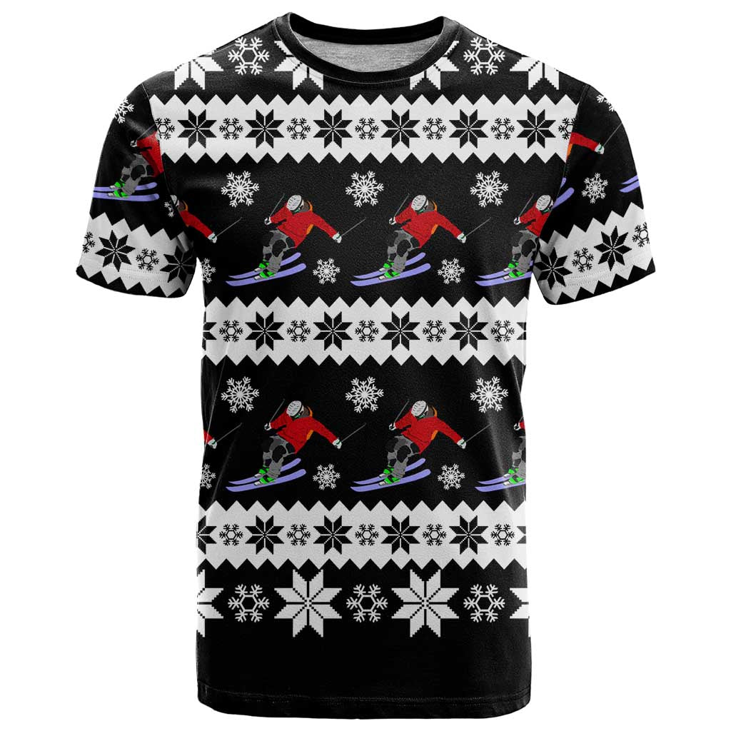 Skiing Snowflake Christmas T Shirt Xmas Holiday Patterns - Wonder Print Shop