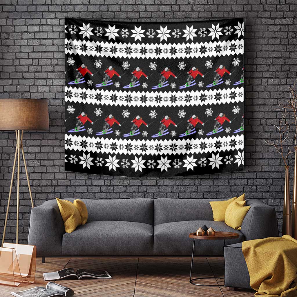 Skiing Snowflake Christmas Tapestry Xmas Holiday Patterns - Wonder Print Shop