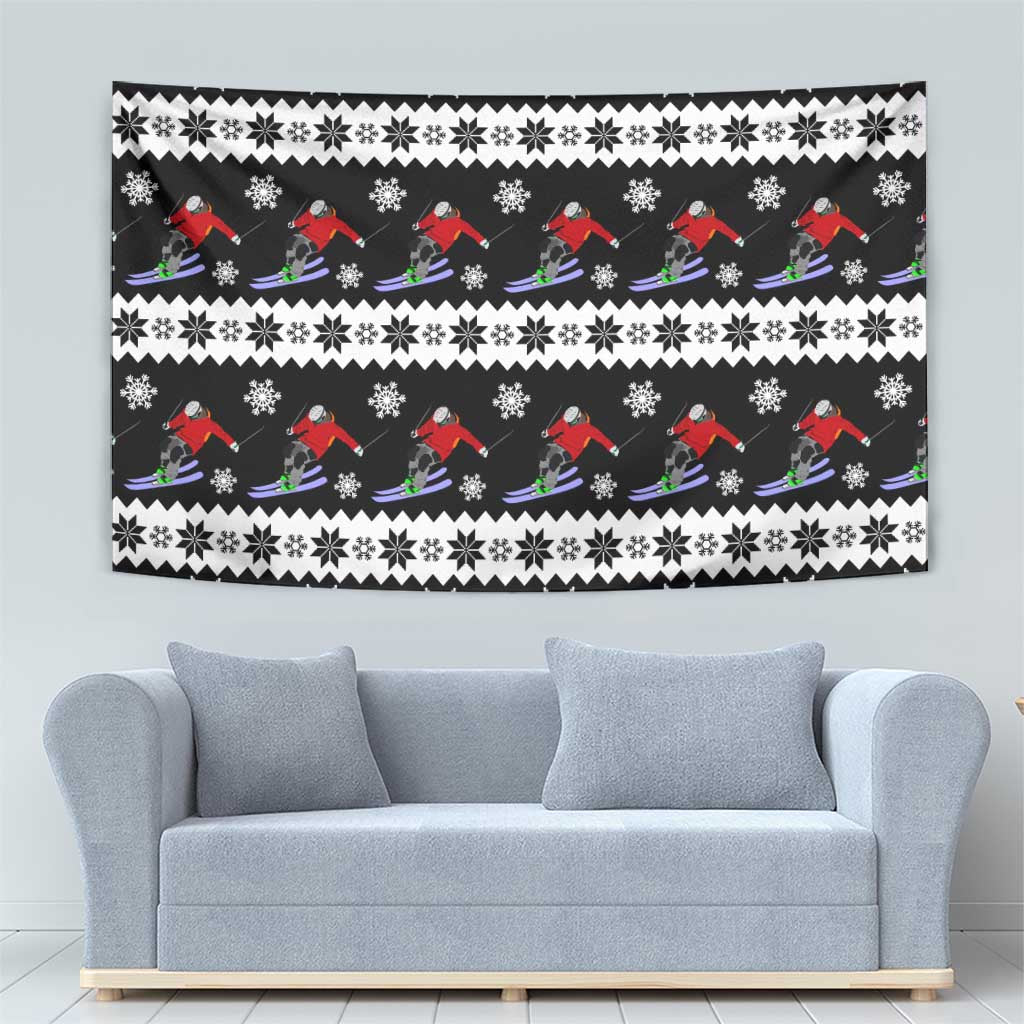Skiing Snowflake Christmas Tapestry Xmas Holiday Patterns - Wonder Print Shop
