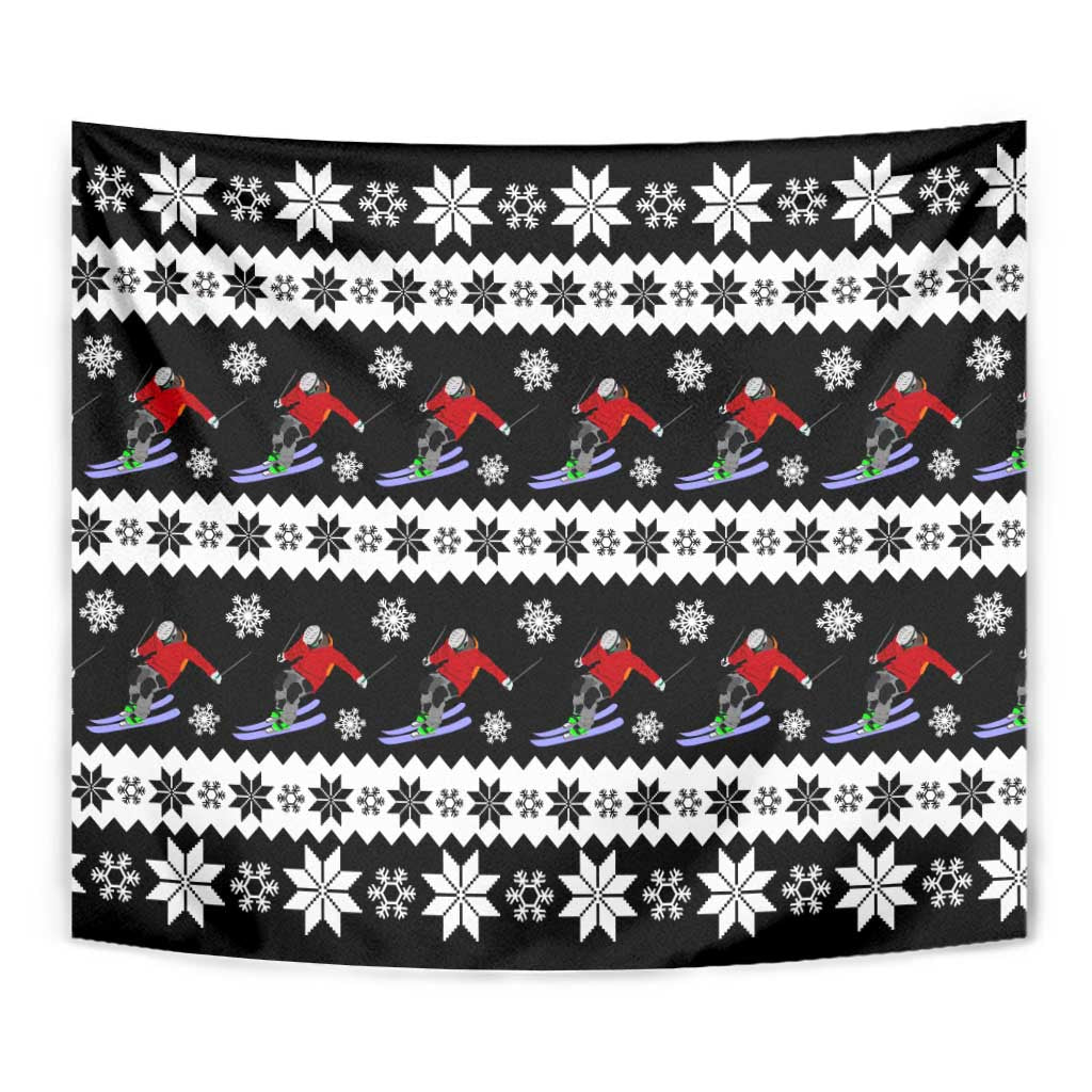 Skiing Snowflake Christmas Tapestry Xmas Holiday Patterns - Wonder Print Shop
