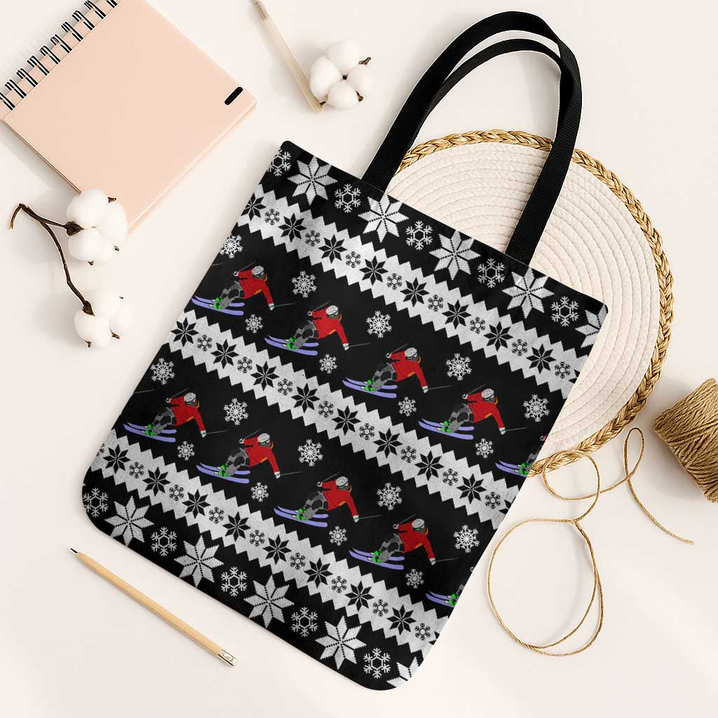 Skiing Snowflake Christmas Tote Bag Xmas Holiday Patterns - Wonder Print Shop