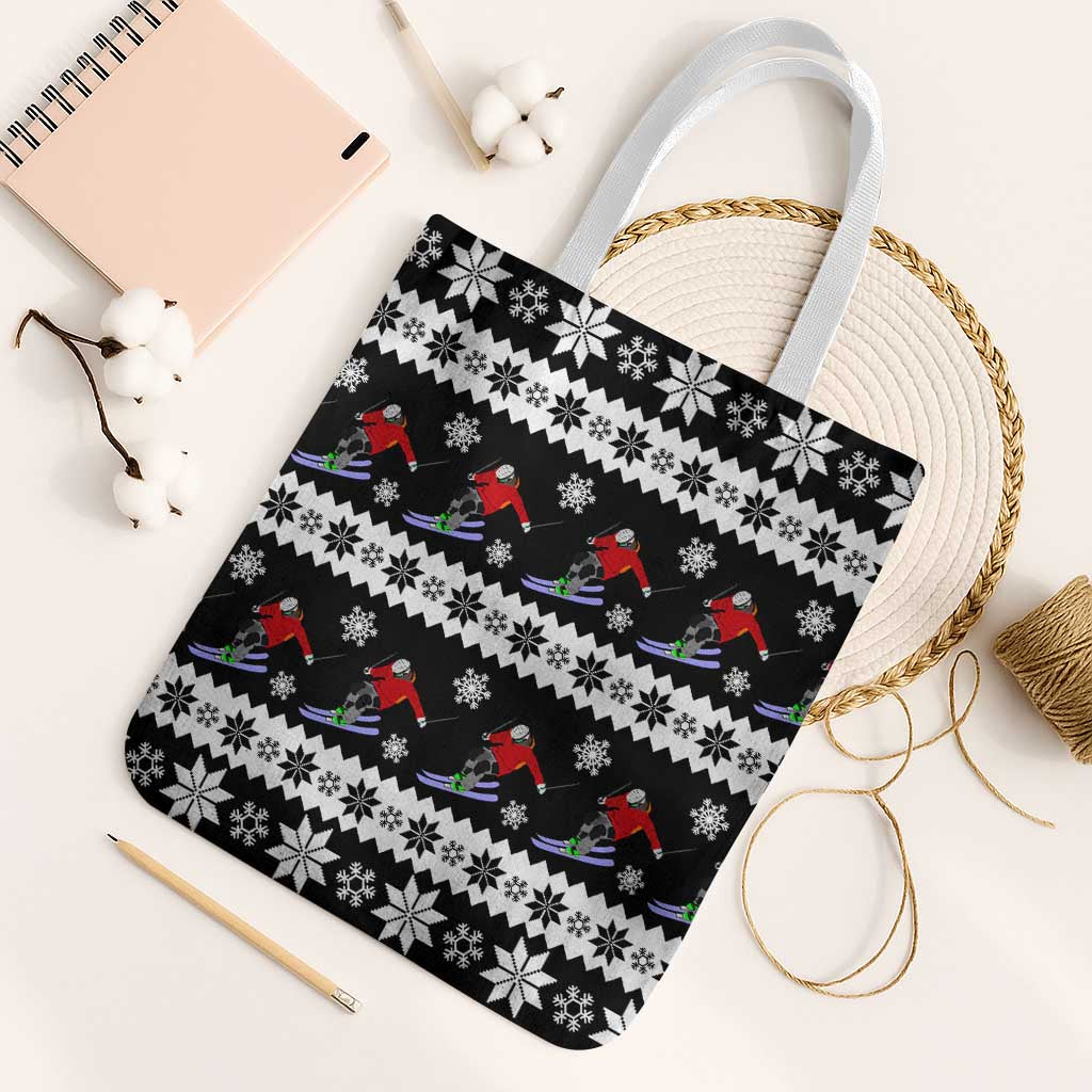 Skiing Snowflake Christmas Tote Bag Xmas Holiday Patterns - Wonder Print Shop