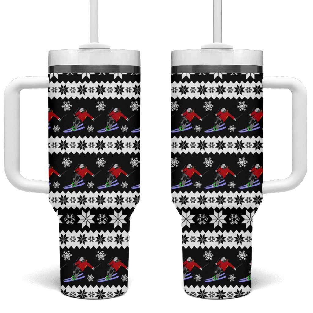 Skiing Snowflake Christmas Tumbler With Handle Xmas Holiday Patterns - Wonder Print Shop