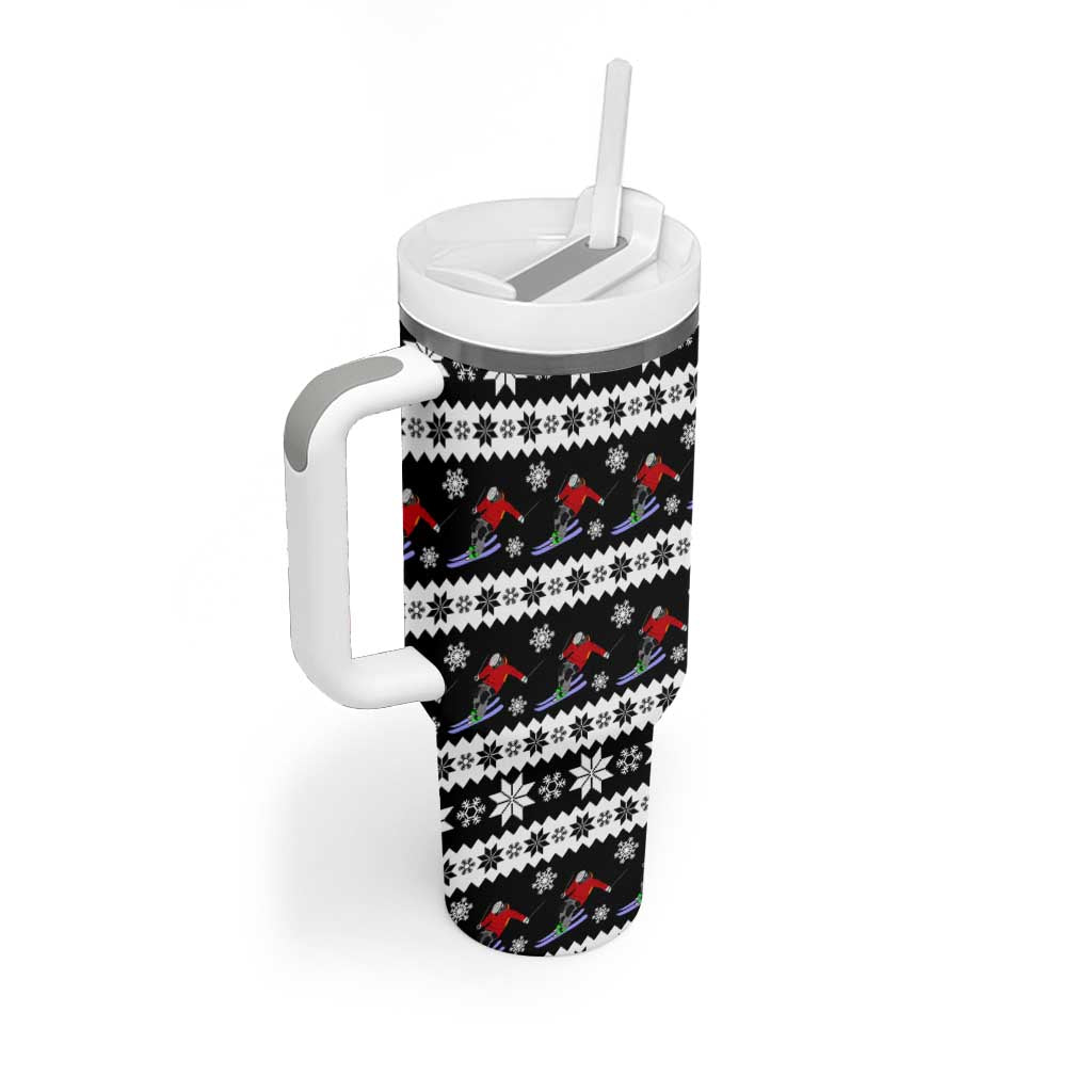 Skiing Snowflake Christmas Tumbler With Handle Xmas Holiday Patterns - Wonder Print Shop