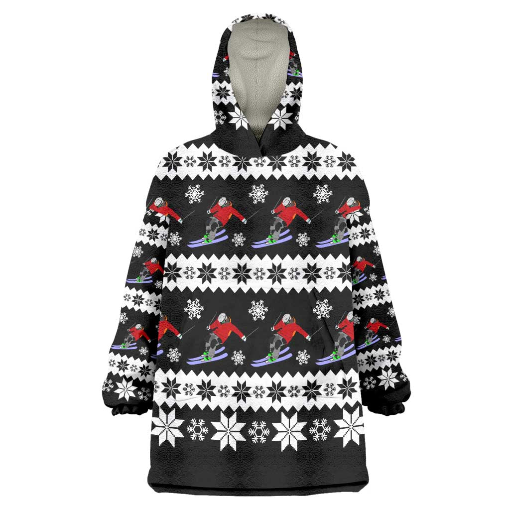 Skiing Snowflake Christmas Wearable Blanket Hoodie Xmas Holiday Patterns - Wonder Print Shop