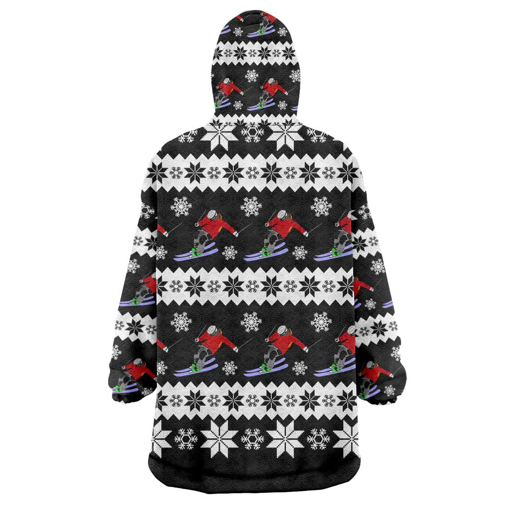 Skiing Snowflake Christmas Wearable Blanket Hoodie Xmas Holiday Patterns - Wonder Print Shop