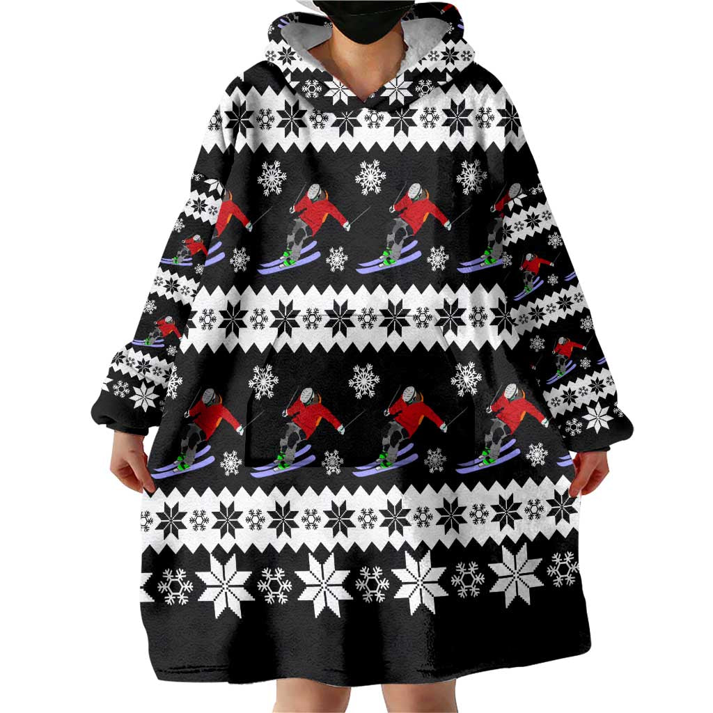 Skiing Snowflake Christmas Wearable Blanket Hoodie Xmas Holiday Patterns - Wonder Print Shop