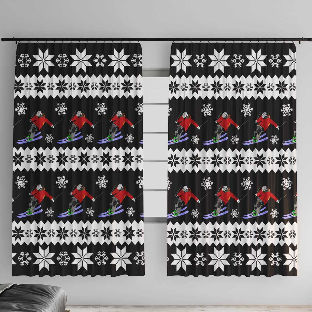 Skiing Snowflake Christmas Window Curtain Xmas Holiday Patterns - Wonder Print Shop