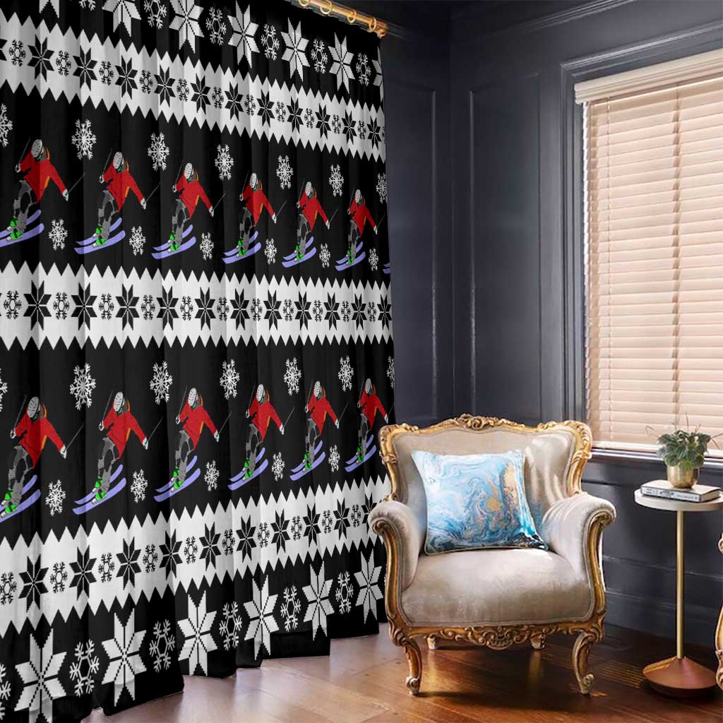 Skiing Snowflake Christmas Window Curtain Xmas Holiday Patterns - Wonder Print Shop