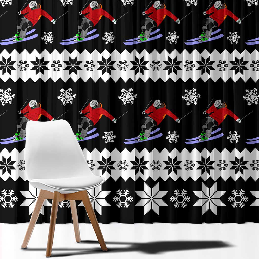 Skiing Snowflake Christmas Window Curtain Xmas Holiday Patterns - Wonder Print Shop