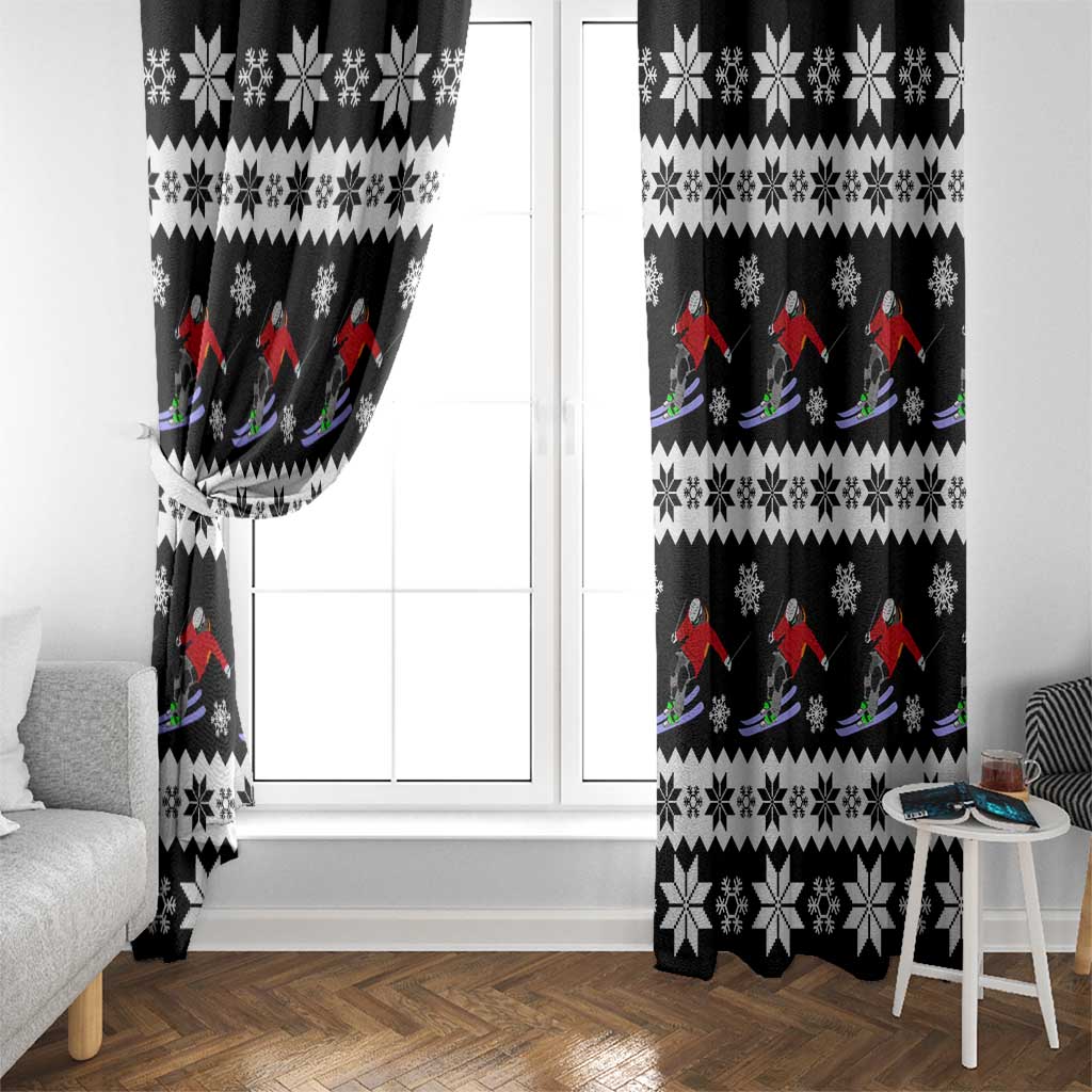 Skiing Snowflake Christmas Window Curtain Xmas Holiday Patterns - Wonder Print Shop