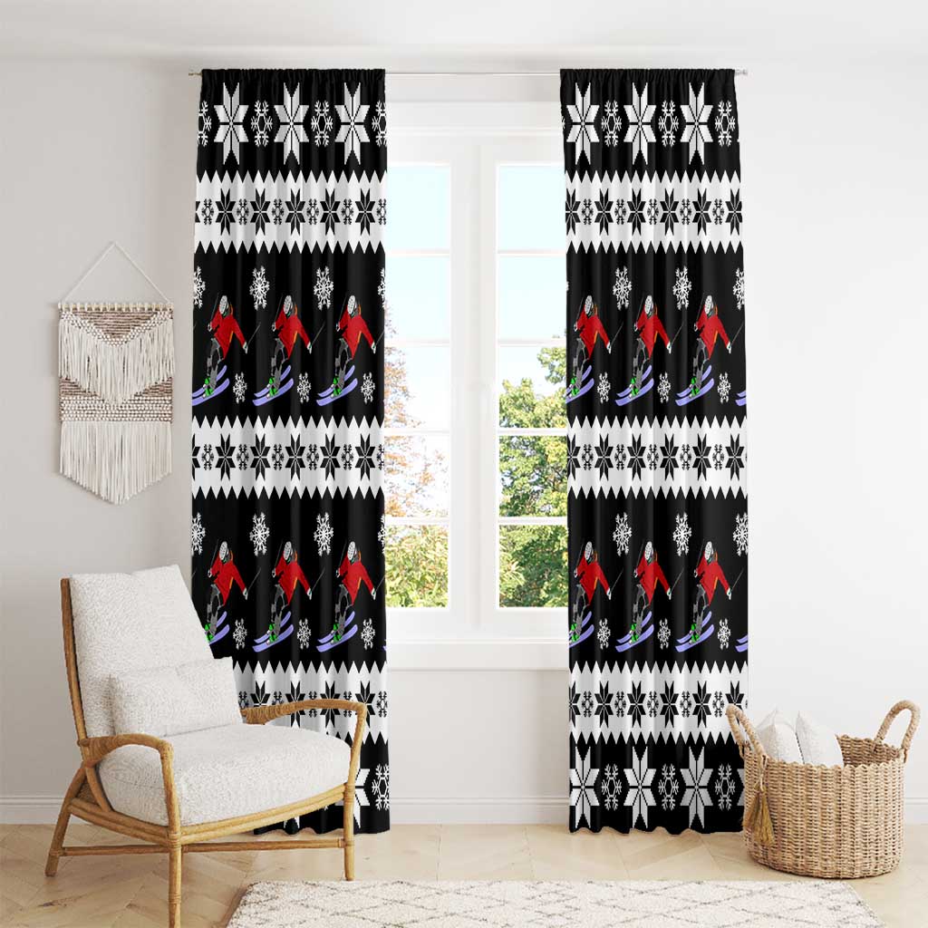 Skiing Snowflake Christmas Window Curtain Xmas Holiday Patterns - Wonder Print Shop