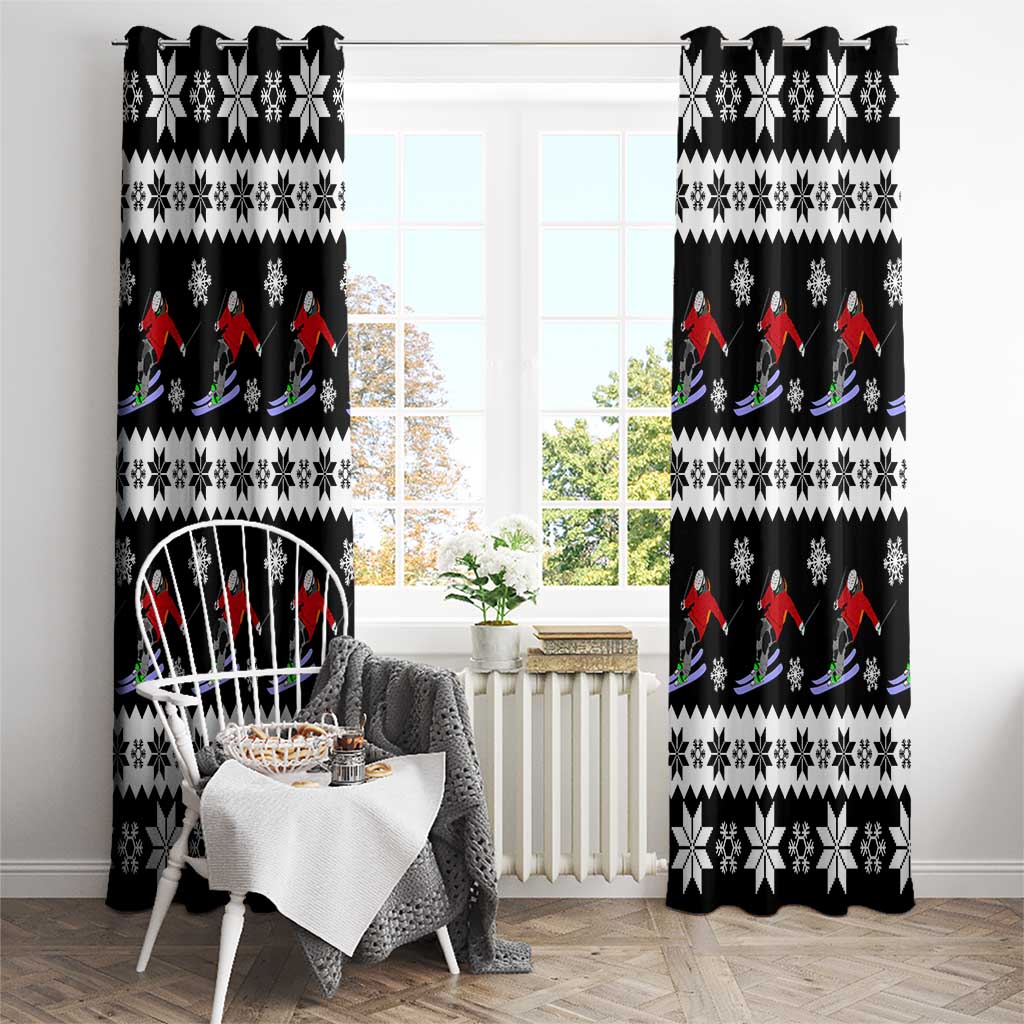 Skiing Snowflake Christmas Window Curtain Xmas Holiday Patterns - Wonder Print Shop