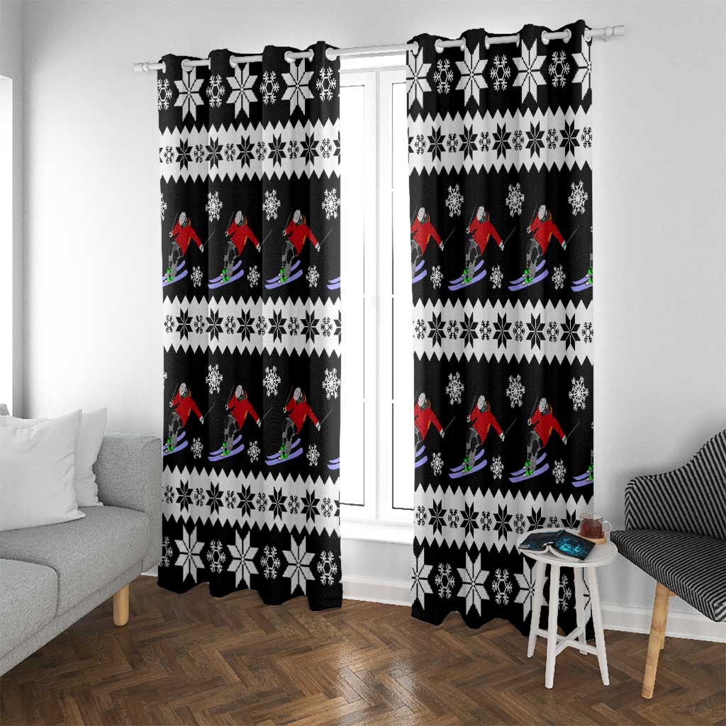 Skiing Snowflake Christmas Window Curtain Xmas Holiday Patterns - Wonder Print Shop