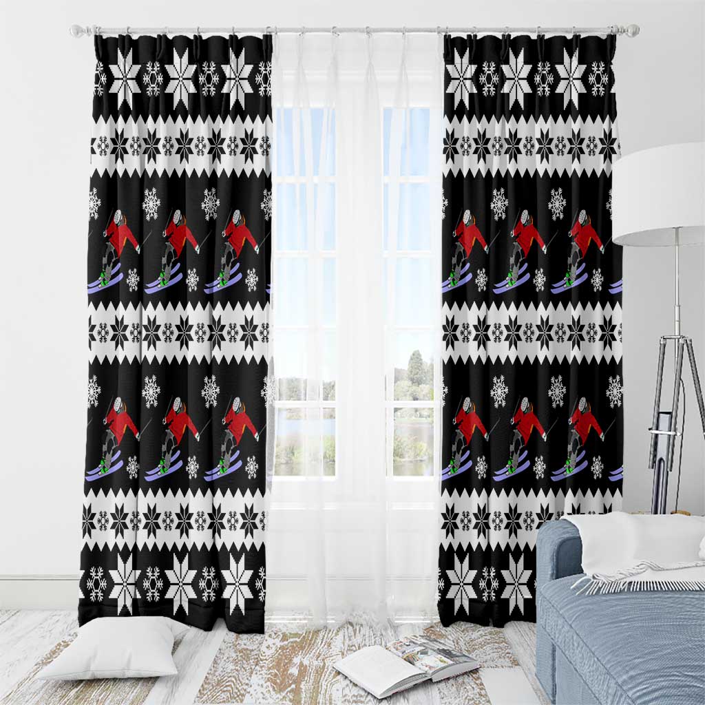 Skiing Snowflake Christmas Window Curtain Xmas Holiday Patterns - Wonder Print Shop
